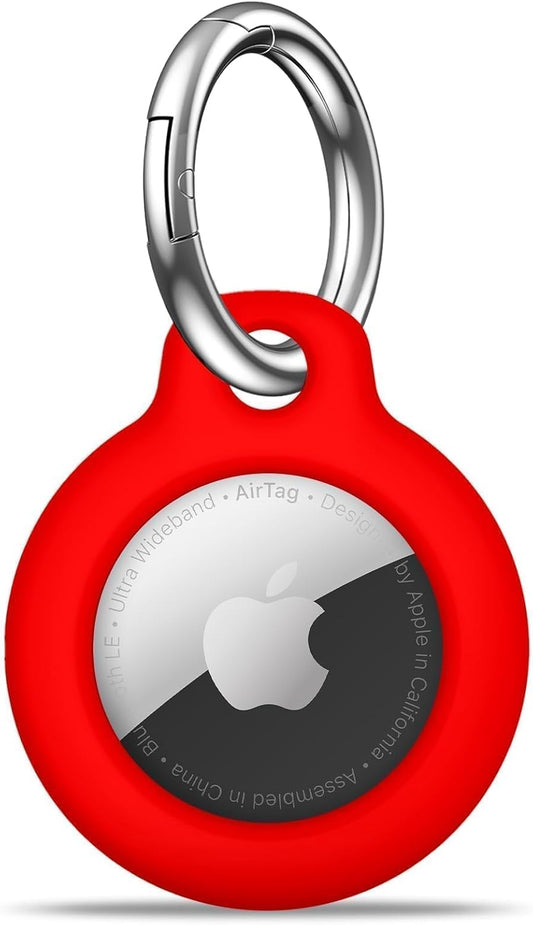 for Airtag Holder Case with Keychain, Shockproof GPS Cover Anti-Scratch Key Chain for Air Tags, for Airtags Accessories for GPS Item Tracker Cases for Bags, Luggages, Red